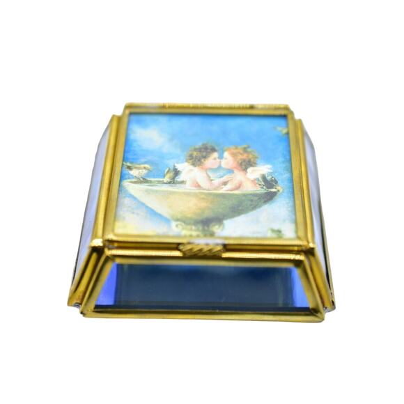 Viva! Glass & Brass Trinket Box Handcrafted In Mexico Kissing Cherub Angels Bin1 - Picture 12 of 12